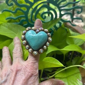 Sookie Sookie Turquoise Heart Ring with Gold-Tone CrystalAccents - Women Jewelry